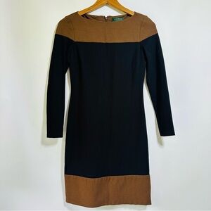 Ralph Lauren Sheath Dress stretch Color Block Black & Brown Career Casual
